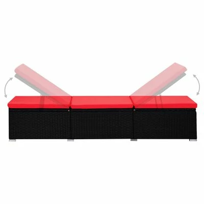 VidaXL Chaise longue avec coussin et table à thé Résine tressée Rouge 8 VidaXL Chaise longue avec coussin et table à thé Résine tressée Rouge – Image 6