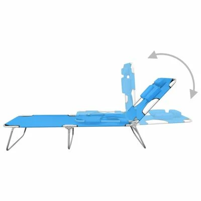 VidaXL Chaise longue pliable avec coussin de tête Acier Bleu turquoise 8 VidaXL Chaise longue pliable avec coussin de tête Acier Bleu turquoise – Image 6