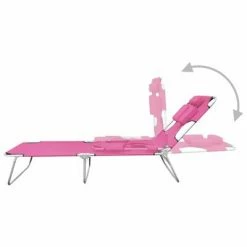 VidaXL Chaise longue pliable avec coussin de tête Acier Rose magento 13 VidaXL Chaise longue pliable avec coussin de tête Acier Rose magento -Bains de soleil Soldes image 6 310333