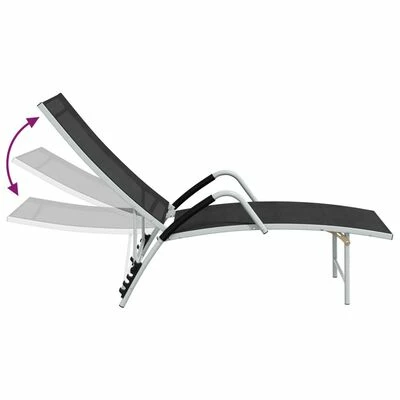 VidaXL Chaise longue Textilène et aluminium Noir 8 VidaXL Chaise longue Textilène et aluminium Noir – Image 6