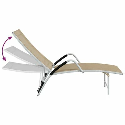 VidaXL Chaise longue Textilène et aluminium Crème 8 VidaXL Chaise longue Textilène et aluminium Crème – Image 6