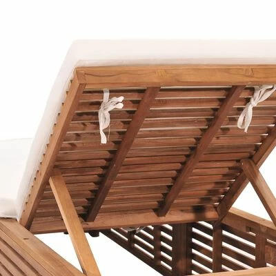 VidaXL Chaise longue avec coussin crème Bois de teck solide 8 VidaXL Chaise longue avec coussin crème Bois de teck solide – Image 6