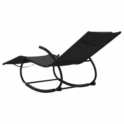VidaXL Chaise longue à bascule Noir Acier et textilène 8 VidaXL Chaise longue à bascule Noir Acier et textilène – Image 6
