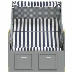 VidaXL Strandkorb avec auvent Résine tressée et bois solide Bleu blanc 13 VidaXL Strandkorb avec auvent Résine tressée et bois solide Bleu blanc -Bains de soleil Soldes image 6 318651