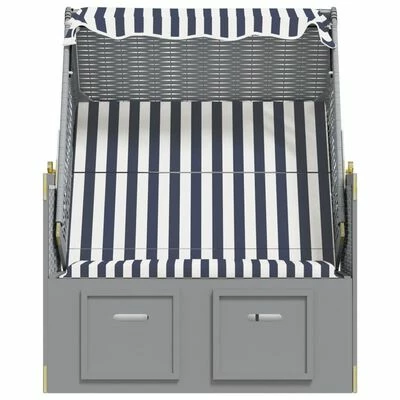 VidaXL Strandkorb avec auvent Résine tressée et bois solide Bleu blanc 8 VidaXL Strandkorb avec auvent Résine tressée et bois solide Bleu blanc – Image 6