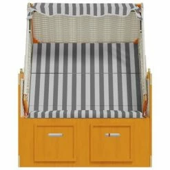 VidaXL Strandkorb avec auvent Résine tressée et bois solide Blanc gris -Bains de soleil Soldes image 6 318654
