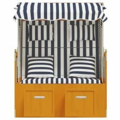 VidaXL Strandkorb avec coussins Résine tressée bois solide Blanc bleu -Bains de soleil Soldes image 6 318664
