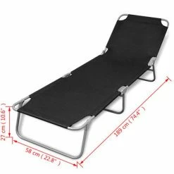VidaXL Chaise longue pliable Acier enduit de poudre Noir 13 VidaXL Chaise longue pliable Acier enduit de poudre Noir -Bains de soleil Soldes image 6 41478