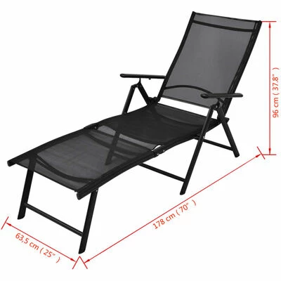 VidaXL Chaise longue pliable Aluminium Noir 8 VidaXL Chaise longue pliable Aluminium Noir – Image 6