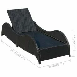 VidaXL Chaise longue avec coussin Résine tressée Noir 13 VidaXL Chaise longue avec coussin Résine tressée Noir -Bains de soleil Soldes image 6 41975
