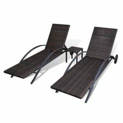 VidaXL Chaises longues avec table Résine tressée Marron 13 VidaXL Chaises longues avec table Résine tressée Marron -Bains de soleil Soldes image 6 42490