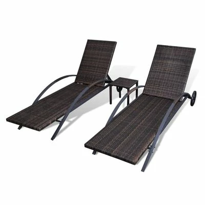 VidaXL Chaises longues avec table Résine tressée Marron 8 VidaXL Chaises longues avec table Résine tressée Marron – Image 6