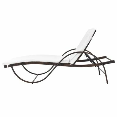 VidaXL Chaise longue avec coussin et table Résine tressée Marron 8 VidaXL Chaise longue avec coussin et table Résine tressée Marron – Image 6