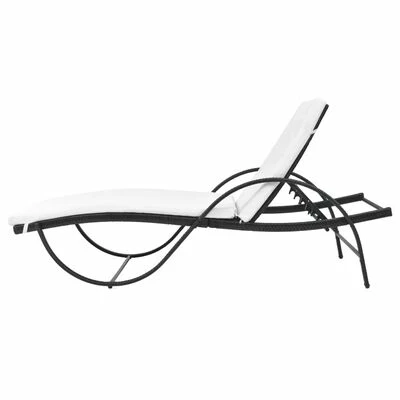 VidaXL Chaise longue avec coussin et table Résine tressée Noir 8 VidaXL Chaise longue avec coussin et table Résine tressée Noir – Image 6