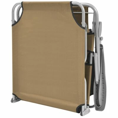 VidaXL Chaise longue pliable avec auvent Acier Taupe 8 VidaXL Chaise longue pliable avec auvent Acier Taupe – Image 6