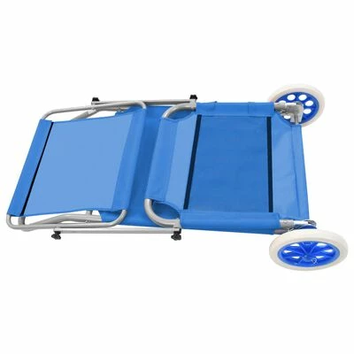VidaXL Chaise longue pliable avec auvent et roues Acier Bleu 8 VidaXL Chaise longue pliable avec auvent et roues Acier Bleu – Image 6