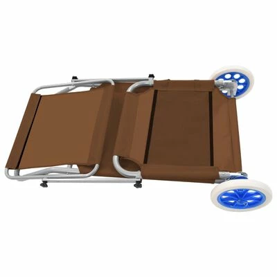 VidaXL Chaise longue pliable avec auvent et roues Acier Taupe 8 VidaXL Chaise longue pliable avec auvent et roues Acier Taupe – Image 6