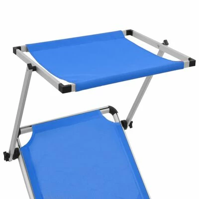 VidaXL Chaise longue pliable avec toit Aluminium et textilène Bleu 8 VidaXL Chaise longue pliable avec toit Aluminium et textilène Bleu – Image 6