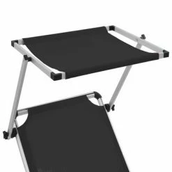 VidaXL Chaise longue pliable avec auvent Aluminium et textilène Noir 13 VidaXL Chaise longue pliable avec auvent Aluminium et textilène Noir -Bains de soleil Soldes image 6 44333