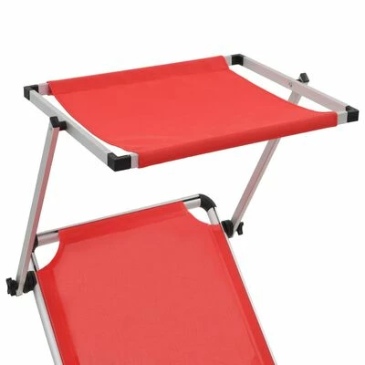 VidaXL Chaise longue pliable avec auvent Aluminium et textilène Rouge 8 VidaXL Chaise longue pliable avec auvent Aluminium et textilène Rouge – Image 6