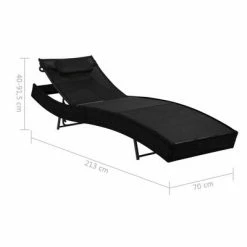 VidaXL Chaise longue avec oreiller Résine tressée Noir 13 VidaXL Chaise longue avec oreiller Résine tressée Noir -Bains de soleil Soldes image 6 44717
