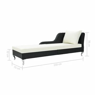 VidaXL Chaise longue avec coussin Résine tressée Noir 8 VidaXL Chaise longue avec coussin Résine tressée Noir – Image 6