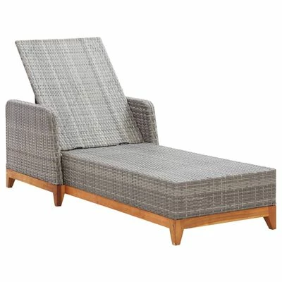 VidaXL Chaise longue Résine tressée et bois d'acacia massif Gris 8 VidaXL Chaise longue Résine tressée et bois d'acacia massif Gris – Image 6