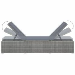 VidaXL Chaise longue avec coussin et table à thé Résine tressée Gris -Bains de soleil Soldes image 6 46227