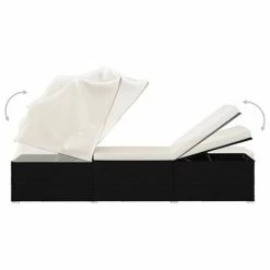 VidaXL Chaise longue avec auvent et coussin Résine tressée Blanc crème 13 VidaXL Chaise longue avec auvent et coussin Résine tressée Blanc crème -Bains de soleil Soldes image 6 46246