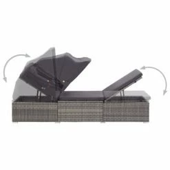VidaXL Chaise longue avec auvent et coussin Résine tressée Gris 13 VidaXL Chaise longue avec auvent et coussin Résine tressée Gris -Bains de soleil Soldes image 6 46248