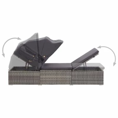 VidaXL Chaise longue avec auvent et coussin Résine tressée Gris 8 VidaXL Chaise longue avec auvent et coussin Résine tressée Gris – Image 6