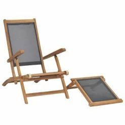 VidaXL Chaise de terrasse avec repose-pied Bois de teck solide Noir 13 VidaXL Chaise de terrasse avec repose-pied Bois de teck solide Noir -Bains de soleil Soldes image 6 47410