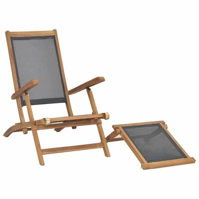 VidaXL Chaise de terrasse avec repose-pied Bois de teck solide Noir 8 VidaXL Chaise de terrasse avec repose-pied Bois de teck solide Noir – Image 6