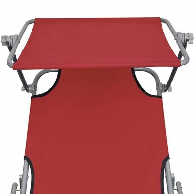 VidaXL Chaise longue pliable avec auvent Rouge Aluminium 8 VidaXL Chaise longue pliable avec auvent Rouge Aluminium – Image 6