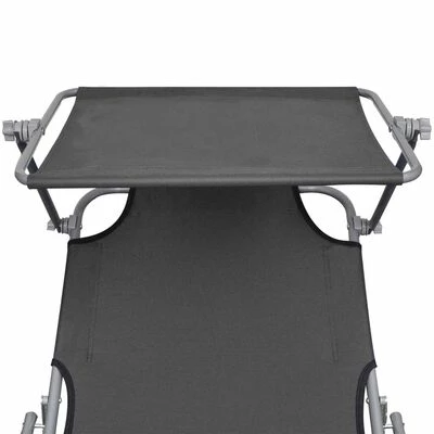 VidaXL Chaise longue pliable avec auvent Gris Aluminium 8 VidaXL Chaise longue pliable avec auvent Gris Aluminium – Image 6