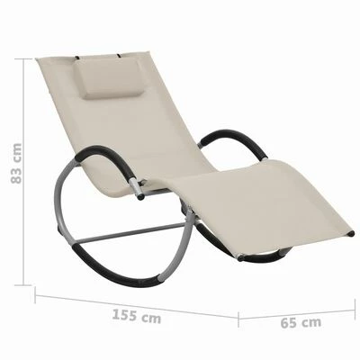 VidaXL Chaise longue avec oreiller Crème Textilène 8 VidaXL Chaise longue avec oreiller Crème Textilène – Image 6