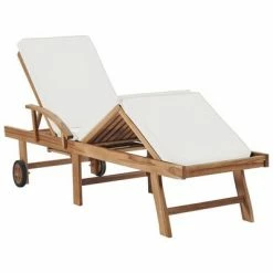 VidaXL Chaise longue avec coussin Bois de teck solide Crème 13 VidaXL Chaise longue avec coussin Bois de teck solide Crème -Bains de soleil Soldes image 6 48022