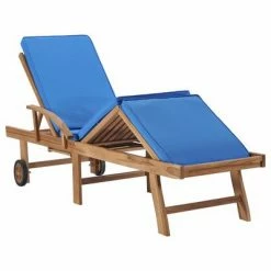 VidaXL Chaise longue avec coussin Bois de teck solide Bleu 13 VidaXL Chaise longue avec coussin Bois de teck solide Bleu -Bains de soleil Soldes image 6 48025