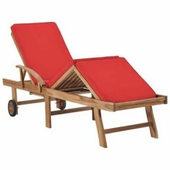 VidaXL Chaise longue avec coussin Bois de teck solide Rouge -Bains de soleil Soldes image 6 48026