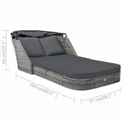 VidaXL Chaise longue avec auvent Résine tressée Anthracite 8 VidaXL Chaise longue avec auvent Résine tressée Anthracite – Image 6